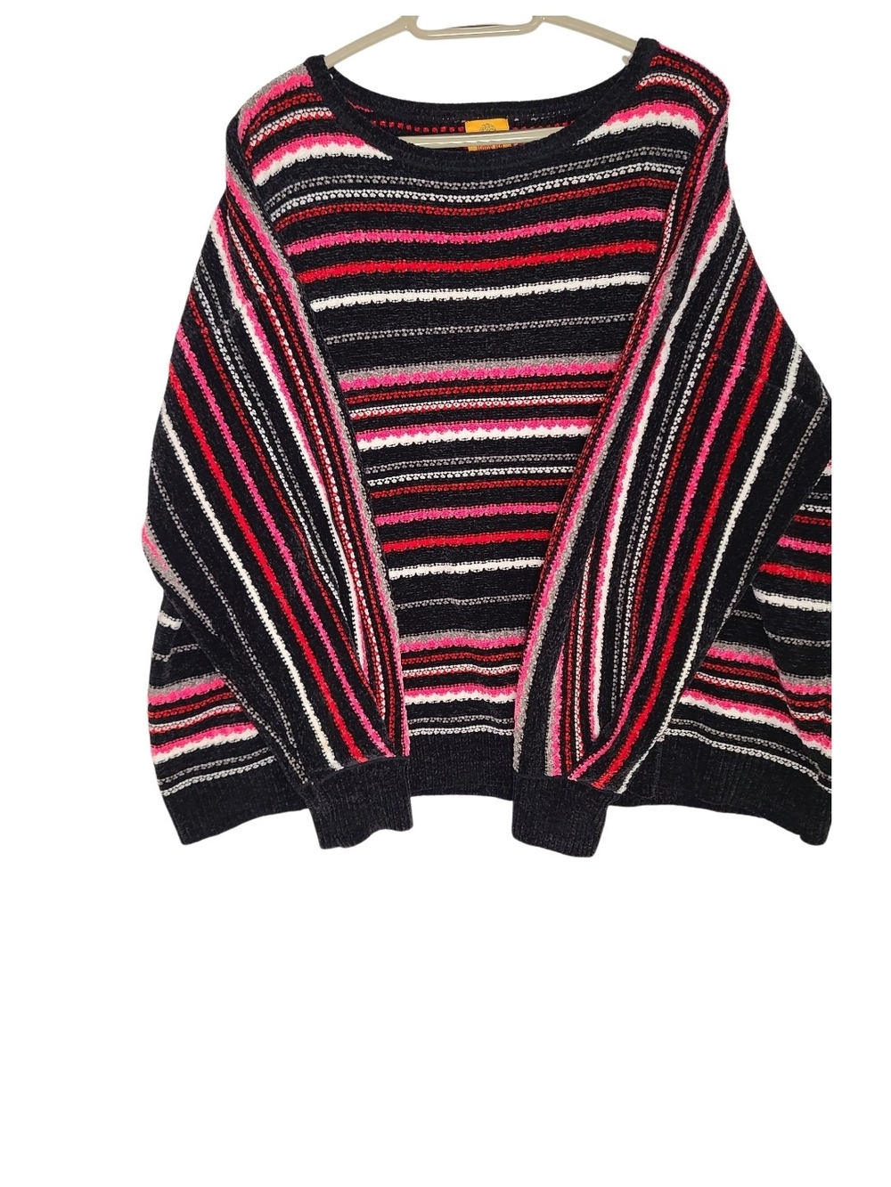 Ruby Rd Woman 2X Black Multi Stripe Long Sleeve Pullover Sweater Textured Knit